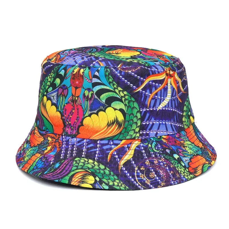 Nye ankomster 2024 sommer bøtte hiphop menn trykk fiskerluer streetwear dobbeltsidige hatter for kvinner strandlue unisex panamahatt_voghion.com
