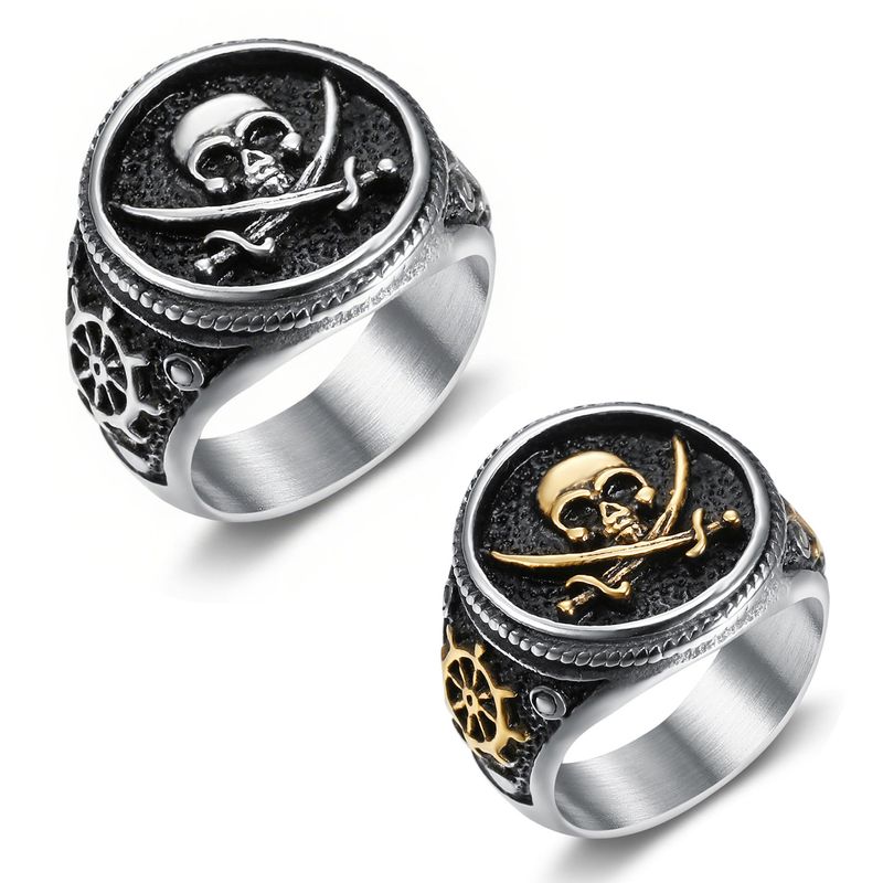 NIGHTWORKS Pirates Of The Caribbean Skull Signet Men's Index Finger Large Size Stainless Steel Ring_voghion.com