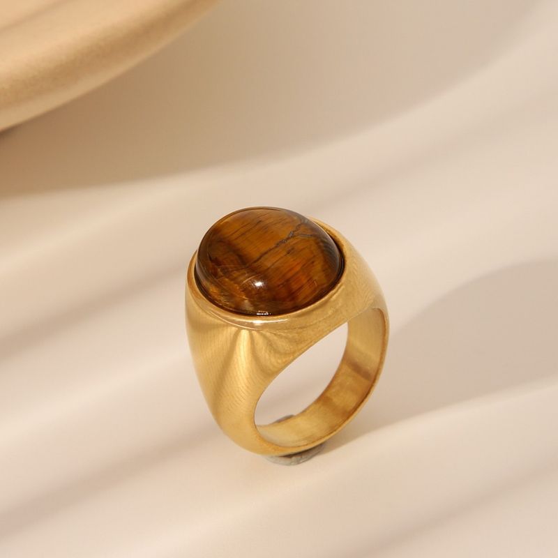 Anello di lusso ovale leggero in acciaio inossidabile con pietra naturale, gioielli di nicchia_voghion.com