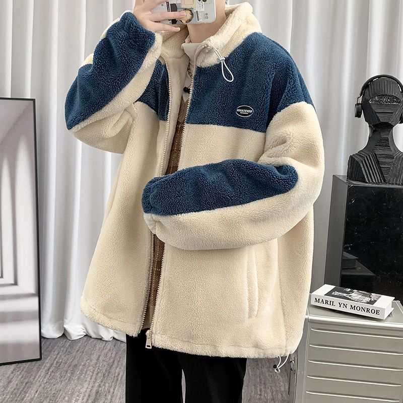 Classic lamb wool men's fashion oversized High street cotton jacket Autumn/Winter plush thickened_voghion.com
