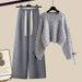 Women's Clothing Plus Size Women's Knit Sweater & Wide Leg Pants Set, Autumn Casual Outfit, Loose Fit Comfortable Two-Piece Coordinated Set Available_voghion.com