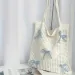Preppy Style Crochet Tote With Butterfly Accents Solid Color Polyester Shoulder Foldable Fashion Beach Bag 250402_voghion.com