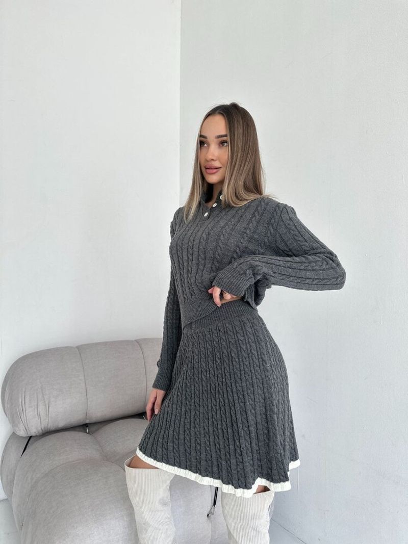 2024 Foreign Trade New European and American Casual Long Sleeve Knitted Button Sweater Short Skirt Two Piece Set for_voghion.com