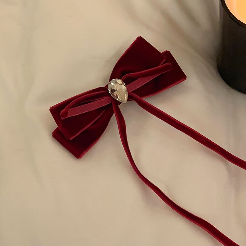 Klassische retro rote samt bogen band haarnadel weibliche zurück kopf doppel pferdeschwanz kopfschmuck top clip Neue Jahr haar zubehör_voghion.com