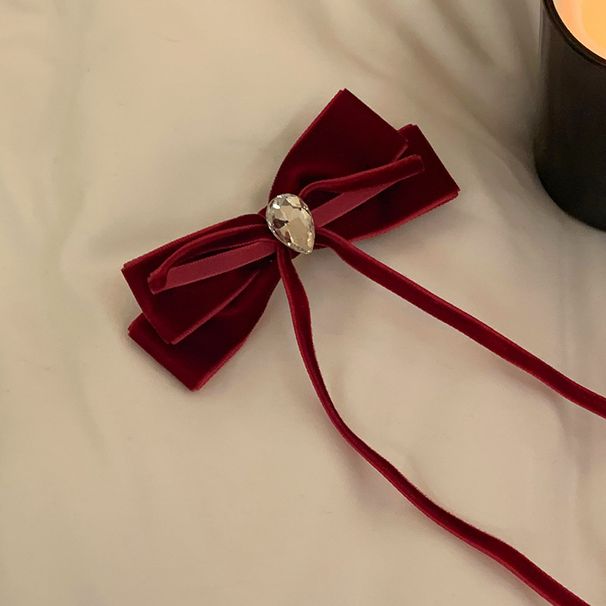 Klassische retro rote samt bogen band haarnadel weibliche zurück kopf doppel pferdeschwanz kopfschmuck top clip Neue Jahr haar zubehör_voghion.com