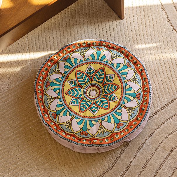Cuscino da pavimento bohémien con motivi geometrici e floreali – Cuscino rotondo spesso 8 cm imbottito in cotone PP per soggiorno, camera da letto e studio_voghion.com