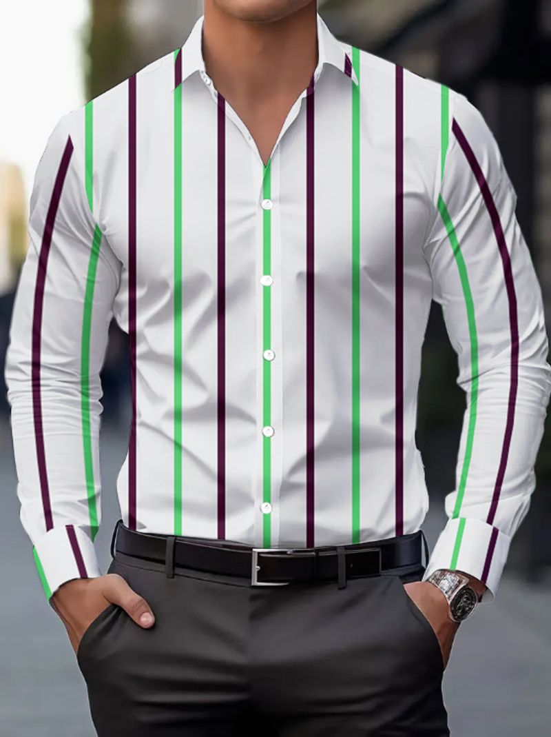 Camicia casual da uomo con risvolto, molto venduta, in primavera e autunno, stile sottile, design multicolore, comoda e traspirante._voghion.com