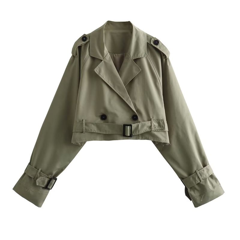 Trench britannico a due toni, taglio corto e ampio, tinta unita, per donna, stile primavera e autunno 2023_voghion.com