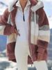 2025 Autumn Winter Warm Plush Patchwork Zipper Pocket Hooded Loose Coat For Women_voghion.com