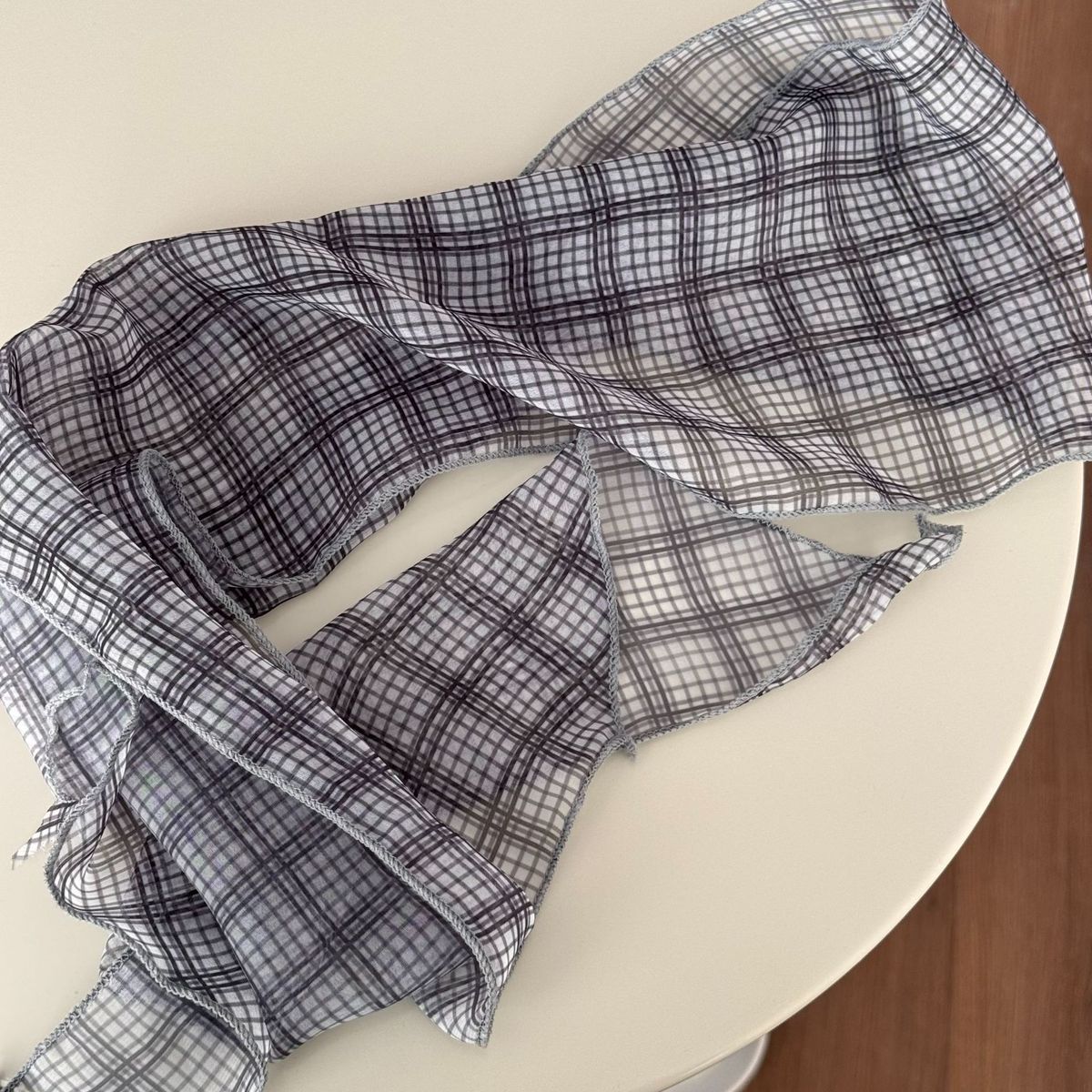 Koreanischer Plaid End Curl Spring Breath, dünner Schal mit künstlerischem Temperament und trägem Geschmack, Bänder_voghion.com