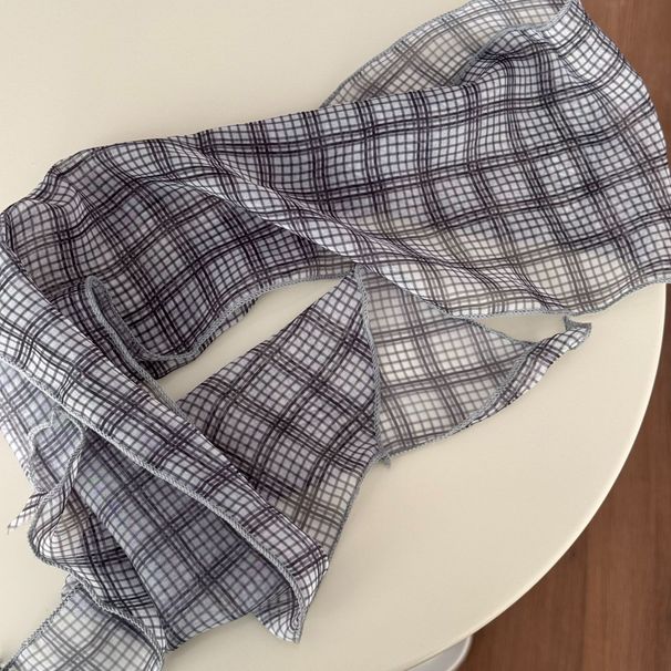 Koreanischer Plaid End Curl Spring Breath, dünner Schal mit künstlerischem Temperament und trägem Geschmack, Bänder_voghion.com