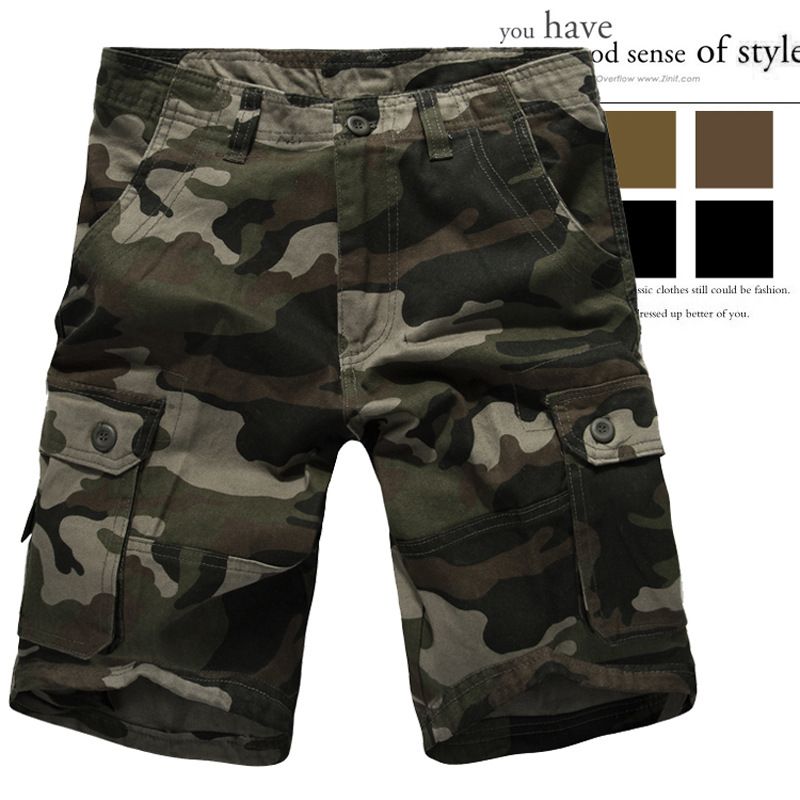 Loose Multi-Pocket Cargo Shorts Five-Point European Camouflage Mid-Length Plus Size Pants_voghion.com