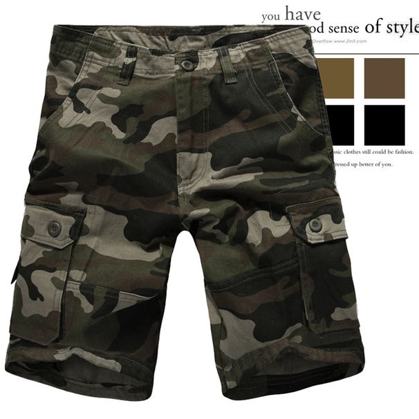Loose Multi-Pocket Cargo Shorts Five-Point European Camouflage Mid-Length Plus Size Pants_voghion.com