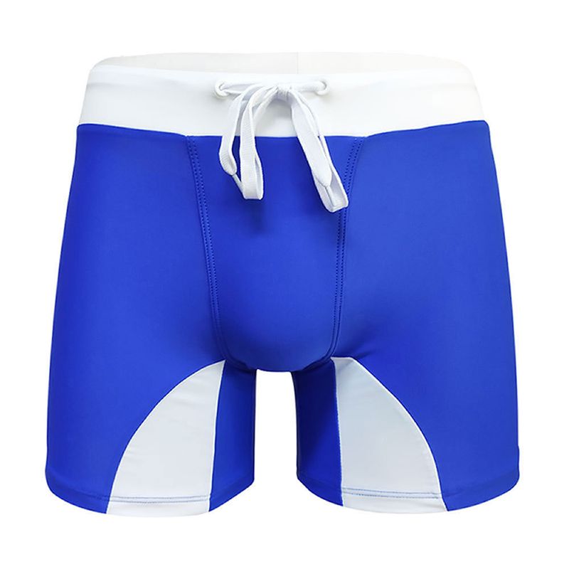UXH Three-Quarter Swimming Boxer Racing Long Swim Trunks Men's Reflective Stripe Color Block Fashion Tight Shorts_voghion.com