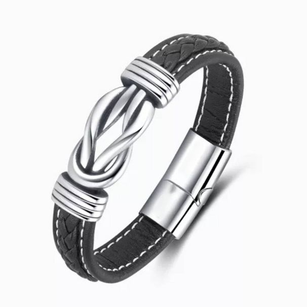 fashion Commuter Men's Leather Alloy Magnetic Twisted Punk Bracelet_voghion.com