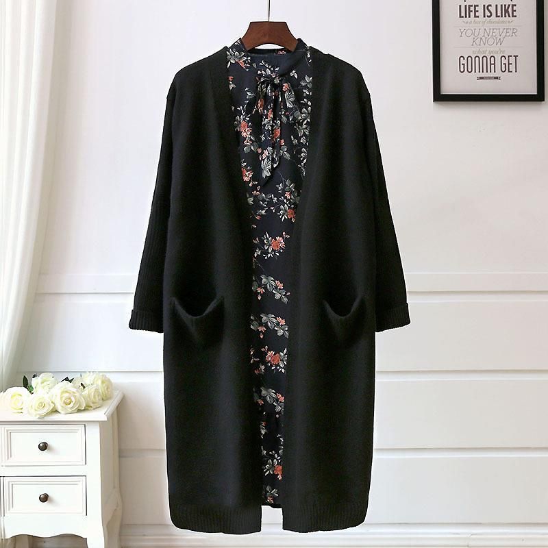 Women's coat spring and autumn new solid color temperament simple knitted cardigan for women_voghion.com