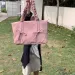 Han Su Xi Same Style Pleated Bow For Women Trendy Korean Version Tote Large Capacity Canvas Bag_voghion.com