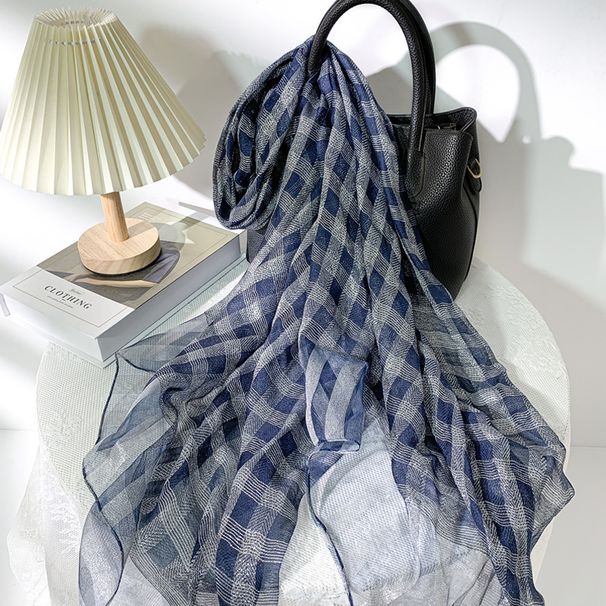 Nuova seta da donna edizione coreana versatile a scacchi in filo d'oro decorazione di lusso moda protezione solare spiaggia sciarpa_voghion.com