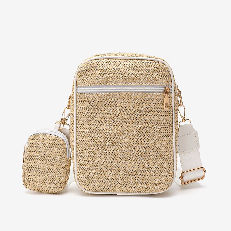 Borsa a tracolla verticale in paglia intrecciata - Borsa a tracolla elegante e minimalista per mamma e figlia per i pendolari_voghion.com