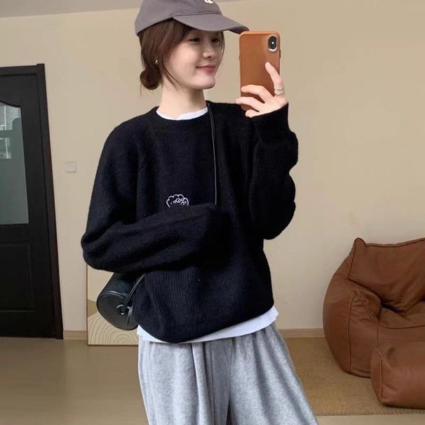 【 Cashmere Family 】 Herbst- und Winterpullover mit Rundhalsausschnitt, kurzer Wollpullover für Damen, dicke, locker gestrickte Innenschicht_voghion.com