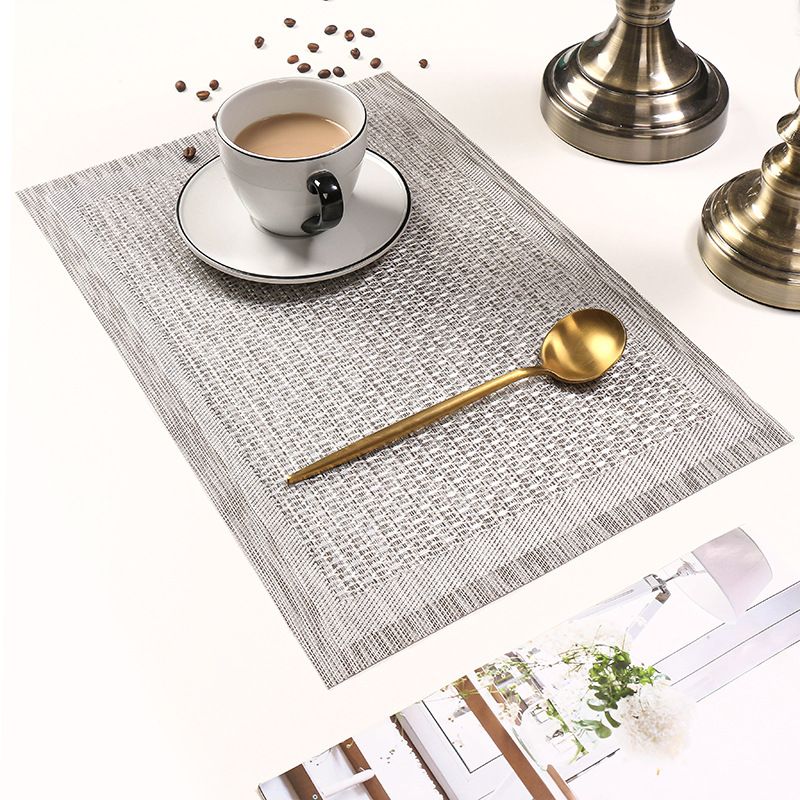 Conjunto moderno de jogos americanos de PVC – 30x45 cm, com textura semelhante a linho, antiderrapante e resistente ao calor (champanhe dourado e prata, pacote com 4)_voghion.com