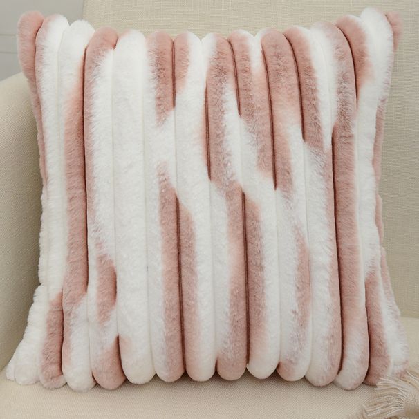 Modern Striped Faux Fur Pillow Covers - Soft & Stylish Cushion Cases For Sofa, Bed, Or Floor (with Or Without PP Cotton Filling)_voghion.com