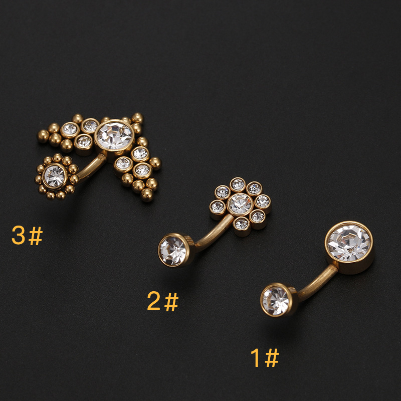 Anneau de nombril en acier titane couleur unie avec strass 1 pièce_voghion.com