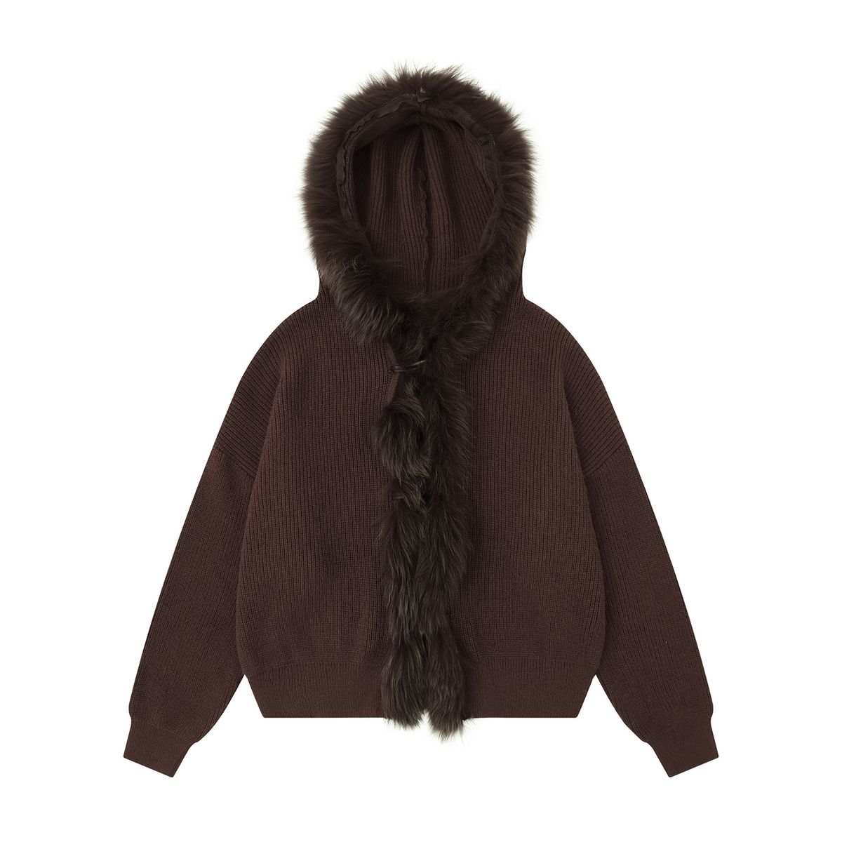 Retro Fringe Knit Cardigan – Oversized Open-Front Sweater With Hood & Boho Embroidery (S-L, Casual Chic, Gray/Brown)_voghion.com