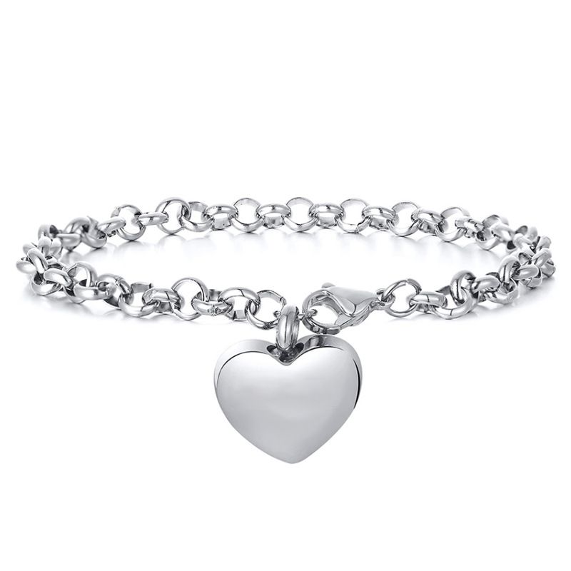 Hot Selling Stainless Steel Round Pearl Chain Heart-Shaped Openable Memorial Ash Bracelet_voghion.com