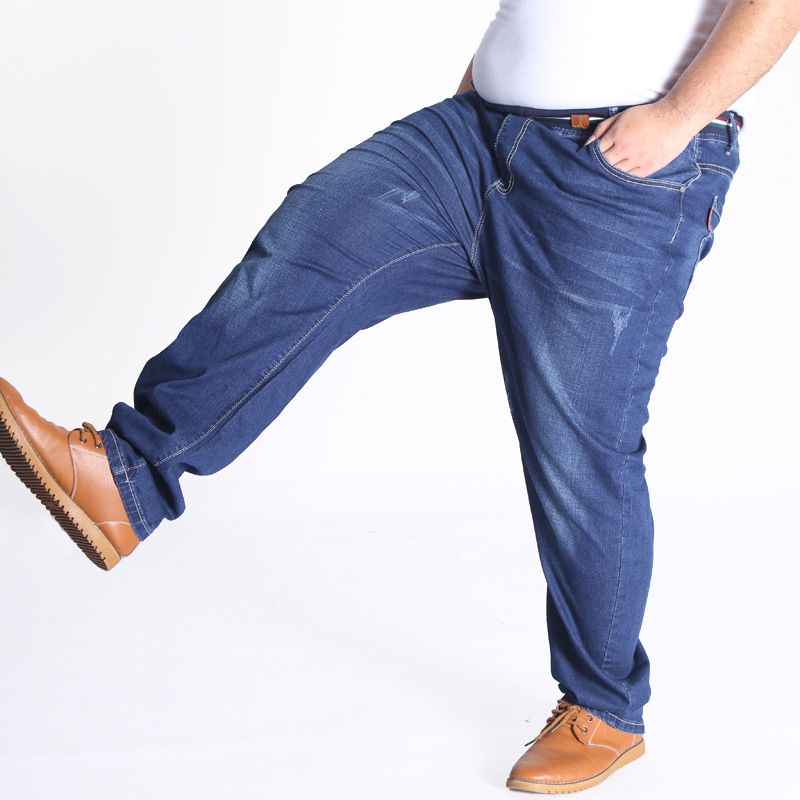 Jeans elasticizzati da uomo taglie forti, primaverili, per uomo grasso, stile dritto, pantaloni casual di grandi dimensioni, per autunno e inverno_voghion.com