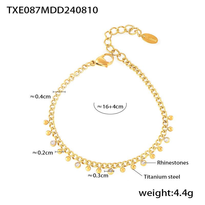 Set di collana e bracciale con nappa, ciondolo a intervallo, perlina rotonda piccola in acciaio al titanio e strass intarsiati_voghion.com