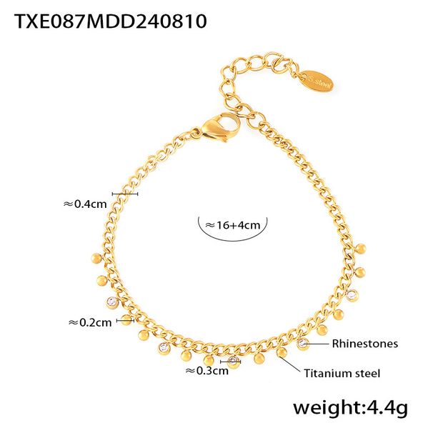 Set di collana e bracciale con nappa, ciondolo a intervallo, perlina rotonda piccola in acciaio al titanio e strass intarsiati_voghion.com