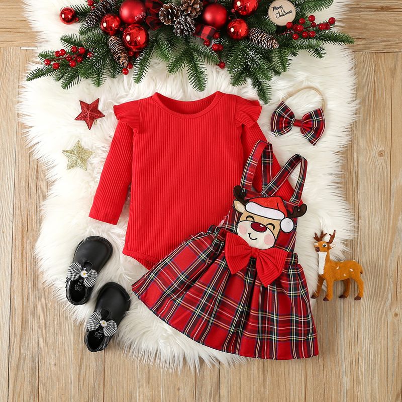 Christmas dress Christmas children dress girls spring and autumn new small fragrant wind dress set baby long sleeve suspenders dress two pieces_voghion.com