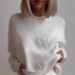 Damen-Pullover, kuschelig locker gestrickt mit Häkelspitze, langärmelig – Weiß/Grau (S/M/L)_voghion.com