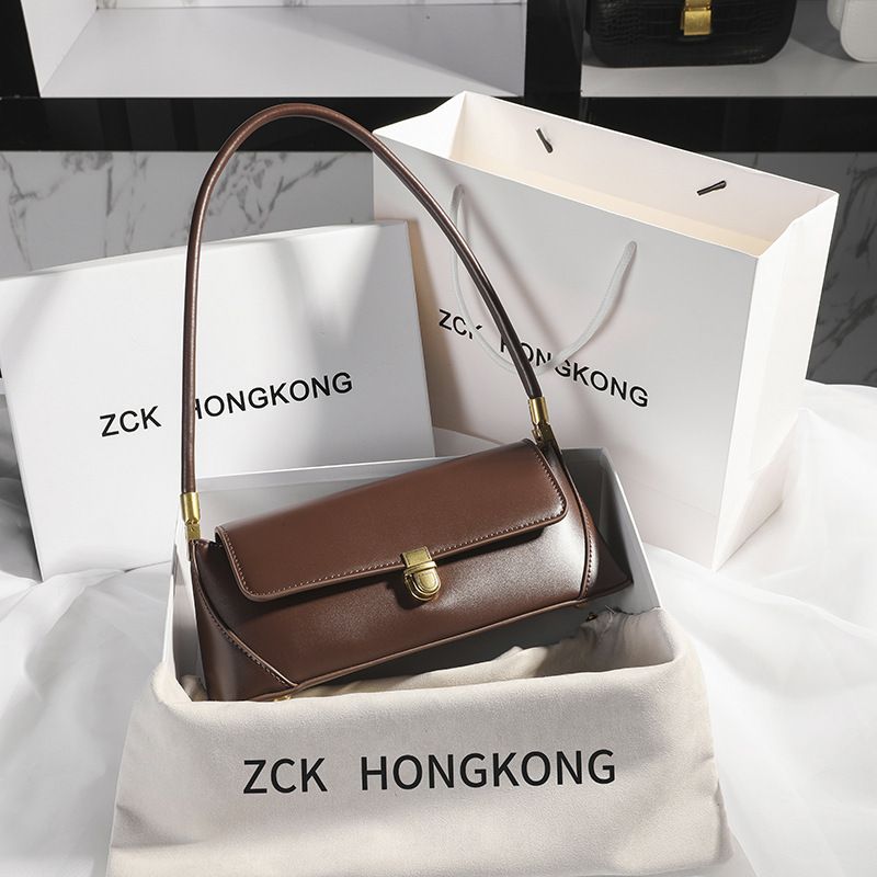 Hónaljtáska Retro Niche Design High-end egyszínű Egyvállas Kézzel Fogható Valódi bőr női táska Tavaszi és nyári sokoldalú válltáska_voghion.com