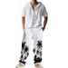 Summer Linen Loose Men's Beach Casual Printed Hooded Short Sleeve Shirt And Long Pants Set For Men_voghion.com