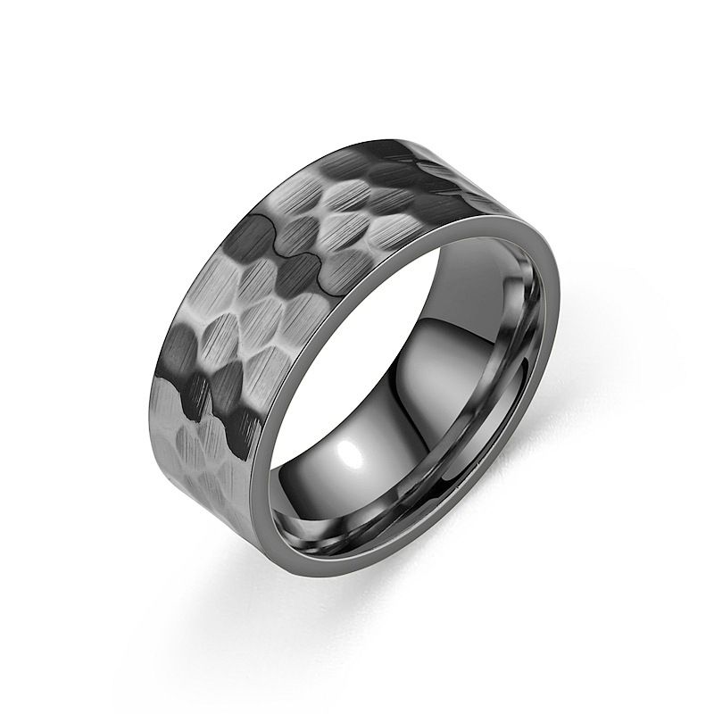 1PC Modischer Titanstahlring für Männer und Frauen, auffälliges konkaves und konvexes Muster, Paarring, Ehering, Verlobungsring, bequeme Passform_voghion.com