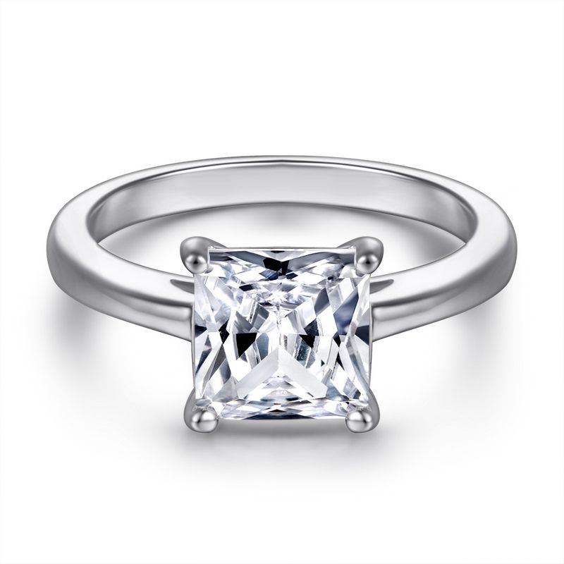 Conjunto de anéis de diamante femininos com zircônia quadrada S e prata pura que não desbotam_voghion.com