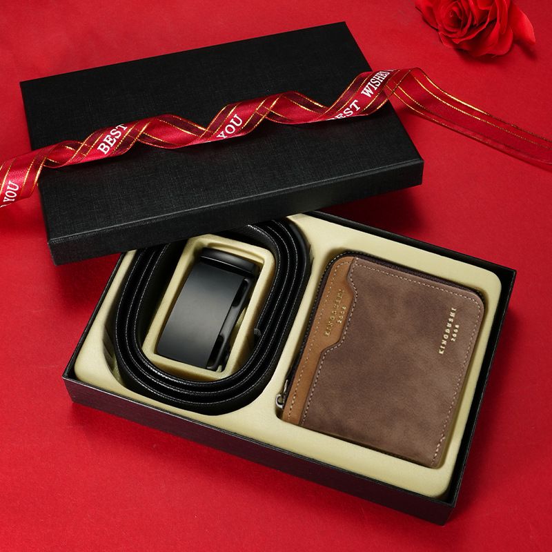 Herren Geldbörse Gürtel Set Herren Leder Premium Gürtel Geldbörse Geschenkbox Automatische Schnalle Business Rindsleder Herrengürtel_voghion.com