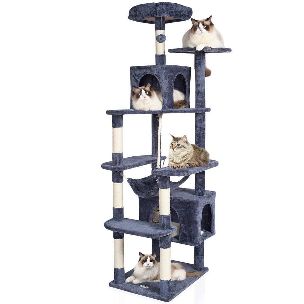 Cat Tree 72' Cat Tower With 2 Cat Condos Sisal Scratching Post Dark Grey_voghion.com