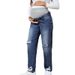 Family matching maternity high waist jeans straight trousers loose elastic spring and autumn style casual maternity wear_voghion.com