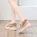 Damenschuhe Baumwolle Gepolsterte Schneestiefel Damen Echtpelz High Heels Echtes Leder Innenhöhe Erhöhend Dongda Einzelschuhe Samt Leder Echtpelz_voghion.com
