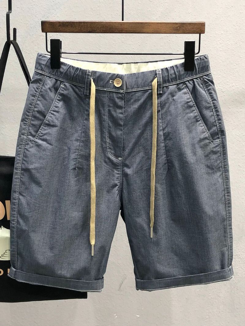 Vêtements pour hommes, amples, décontractés, kaki, vêtements d'extérieur, taille élastique, shorts en jean extensible_voghion.com