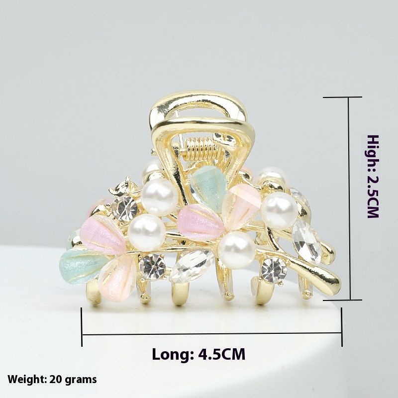 Fermaglio per capelli con cerniera a mezza lunghezza, piccolo e delicato mini frangia, per la parte posteriore della testa, da donna, con fiore di perle_voghion.com