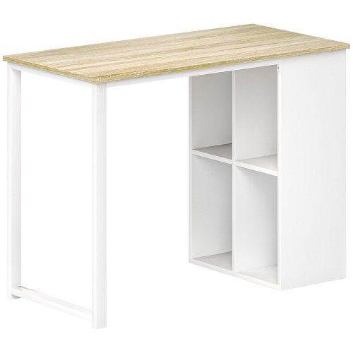 HOMCOM Schreibtisch Computertisch Mit Ablagefächern, Moderner Bürotisch Mit Stahlgestell, PC Tisch Für Home Office, Arbeitszimmer, Klein Raum 100 X 54 X 75 Cm, Eiche_voghion.com