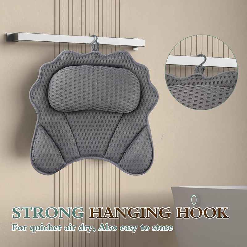 TÜV Certified 4D Ergonomic Bath Pillow, 6 Super-Suction Cups, Waterproof & Machine Washable, Spa-Grade Neck Support_voghion.com