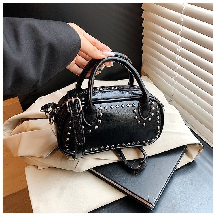 Women's Stylish Boston Crossbody Bag With Studs And Stitching Details - Versatile PU Leather Handbag For Everyday Use_voghion.com