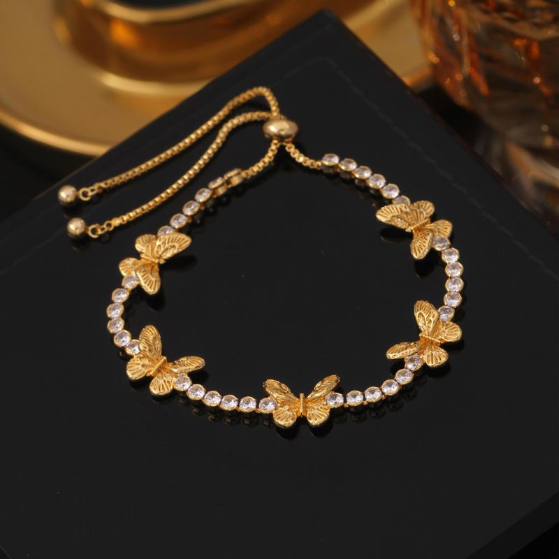 Braccialetto regolabile semplice alla moda con farfalla intarsiata con diamanti per donna_voghion.com