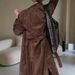 Elegant Belted Long Trench Coat – Women’s Suede-Like Polyester Coat With Notched Lapel For Office & Evening Wear_voghion.com