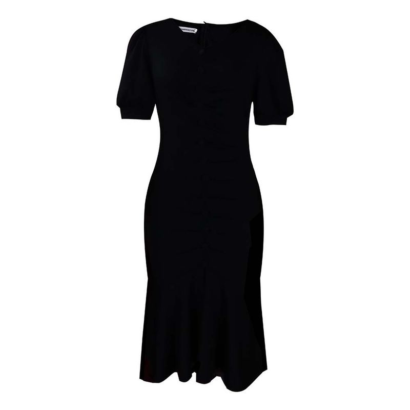 Frauen frühjahr und sommer neue mode temperament OL pendler einfarbig hüfte-umarmt rüschen kleid_voghion.com